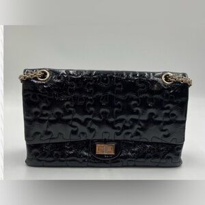 CHANEL Double Flap Patent Leather Shoulder Bag